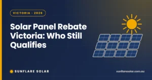 Victoria solar panel rebate 2026 banner showing a solar panel array under the sun